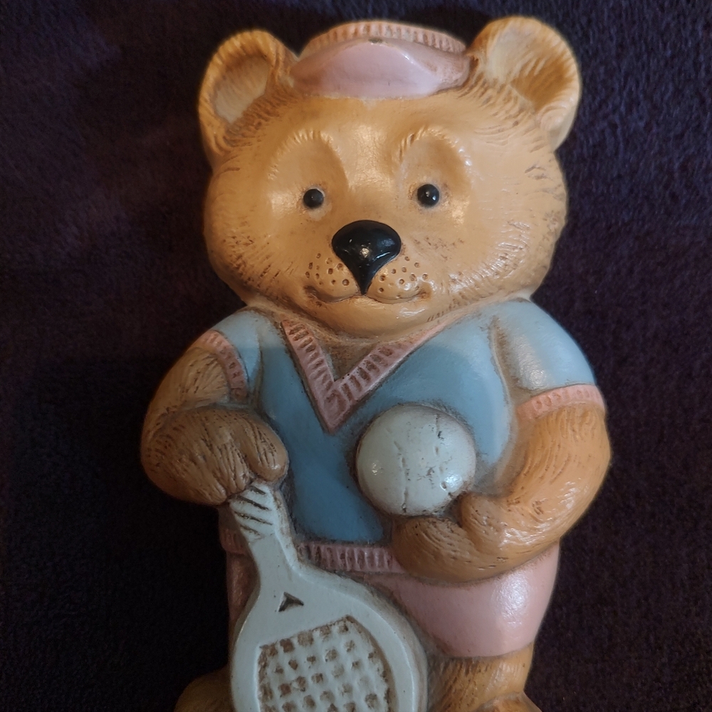 Homco Wall Hanging Teddy Bear Sports Golf Skiing Tennis Vintage Kids Room Brown - Picture 3 of 5